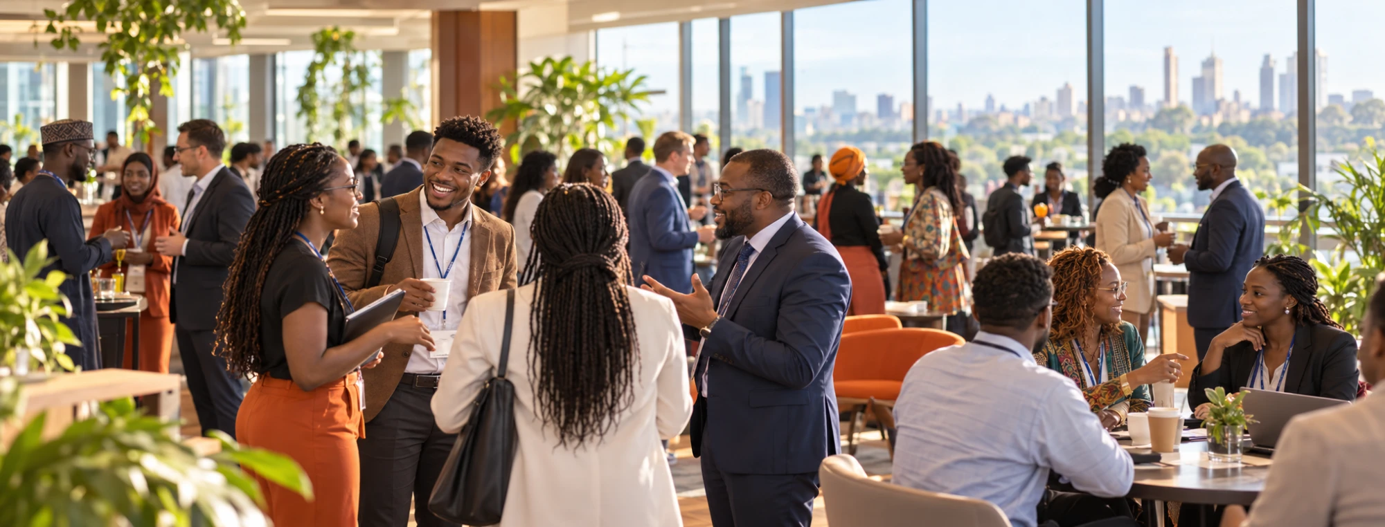 Education professionals networking at an event in Africa