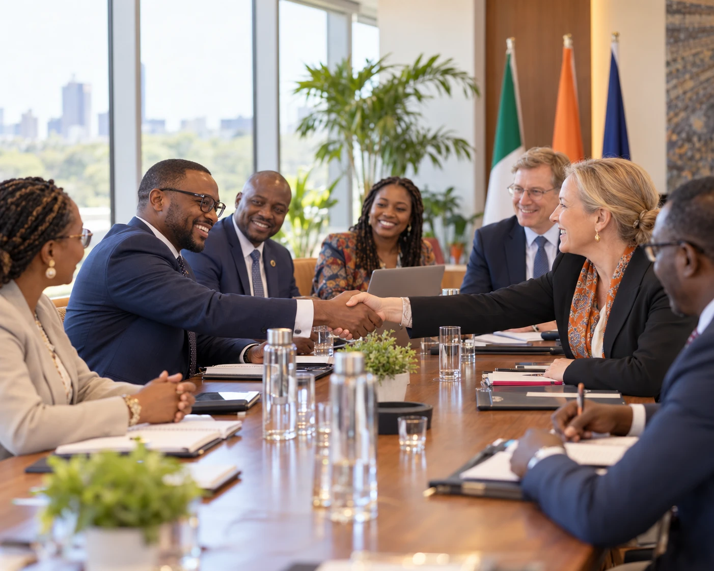 A university delegation meeting education officials