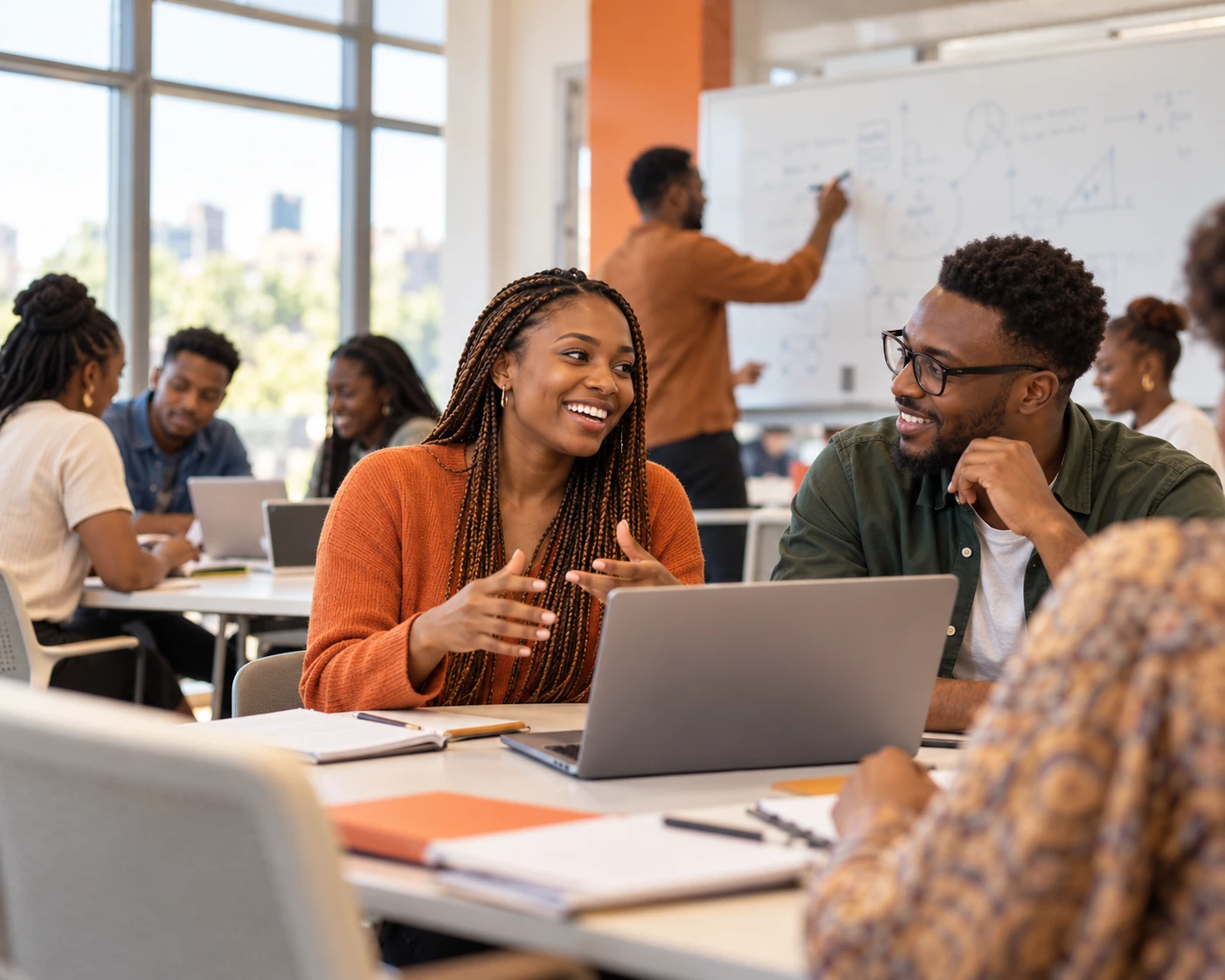 African students collaborating in a modern classroom